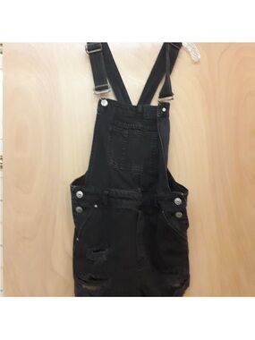 Dark grey denim distressed overall shorts 6